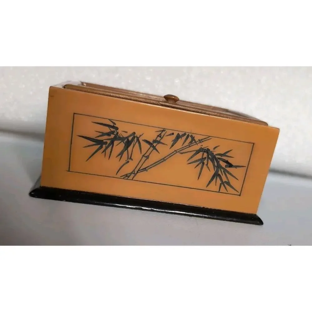 Vtg Chinese Lacquered Wooden Box Tea Caddy Keepsakes